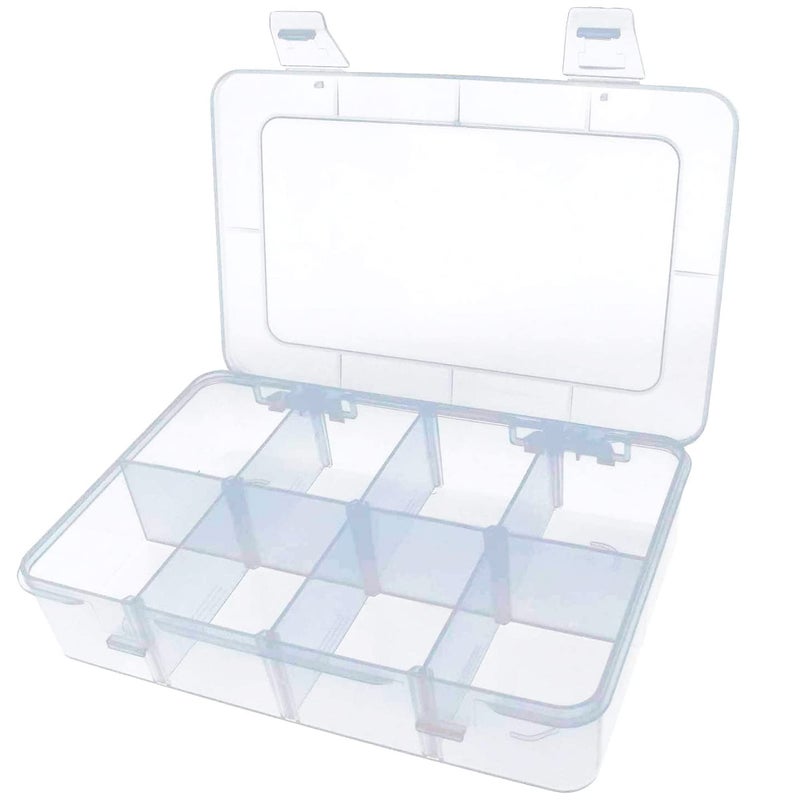 Xiaoyztan 8 Grids Clear Plastic Organizer with Adjustable Dividers, Jewelry Box Bead Storage Container for Small Parts, Fishing Tackle, DIY Crafts, and Earrings, Overall 7.3in x 4.9in - Image 1